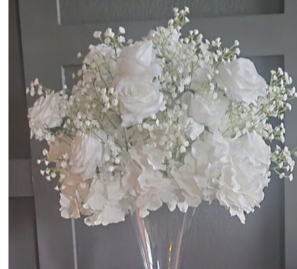Sale-White Roses and baby breath centerpiece (22)